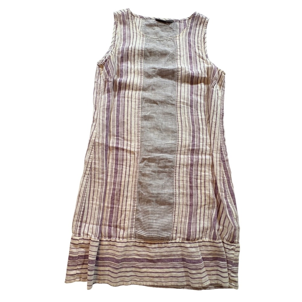 Kenar Linen Striped Shift Dress Womens 4 Purple White Sleeveless Summer Casual